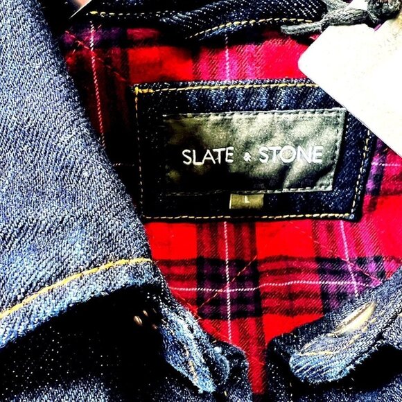 Slate & Stone Mens Dark Wash Snap Front Long Sleeve Denim Shirt Jacket Sz L New - Picture 7 of 11
